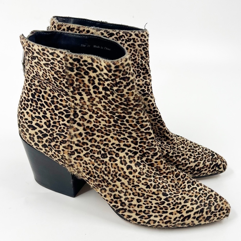 Dolce Vita Ankle Boots Calf Hair Pointed Toe Leopard Print Block Heel Beige 10